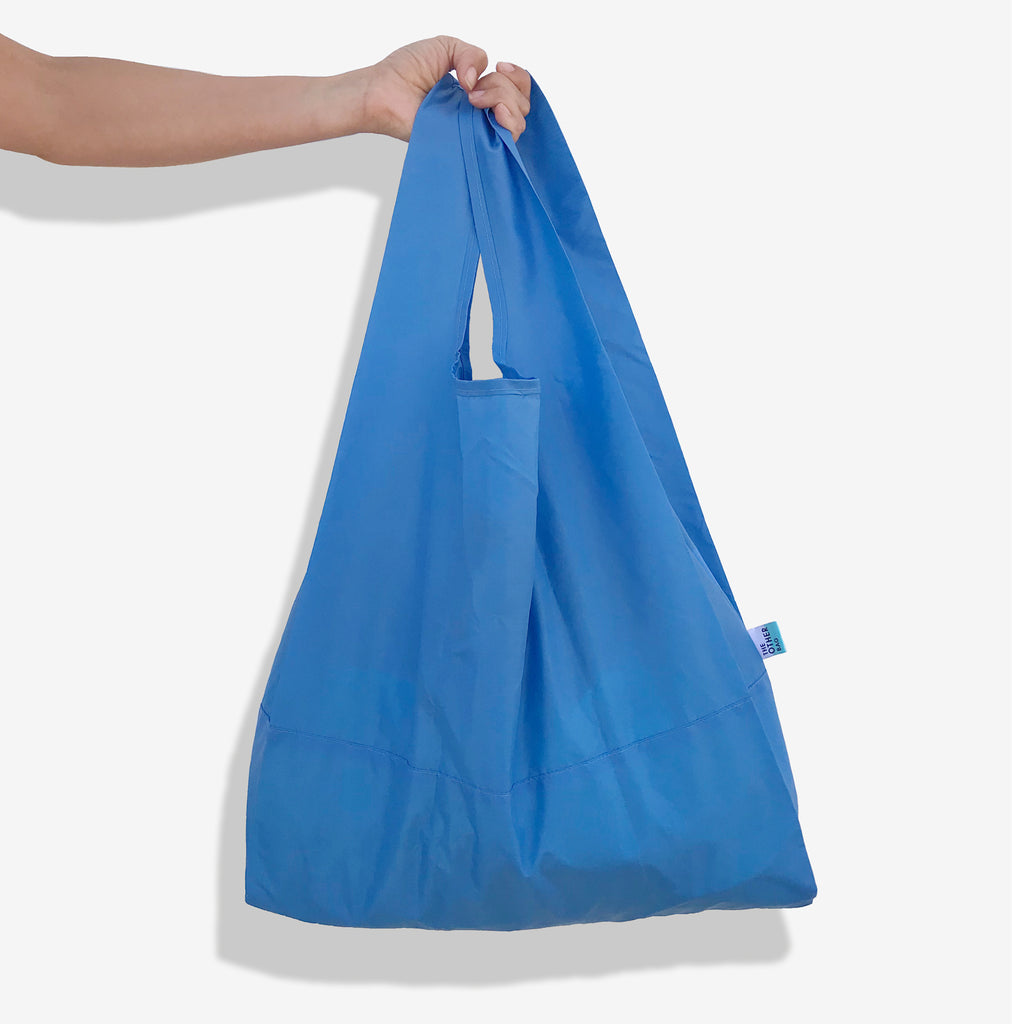 Econyl bondi blue foldable sustainable tote bag