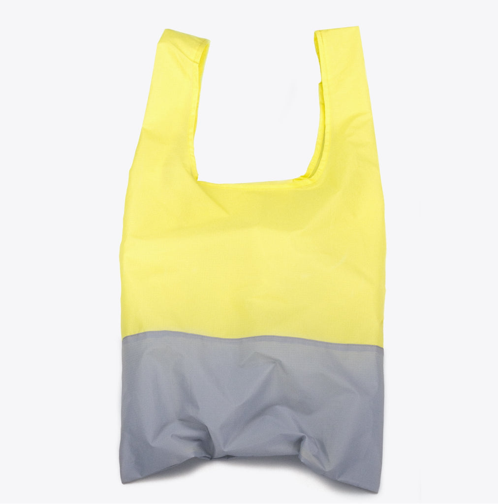Recycled yellow and grey foldable tote bag
