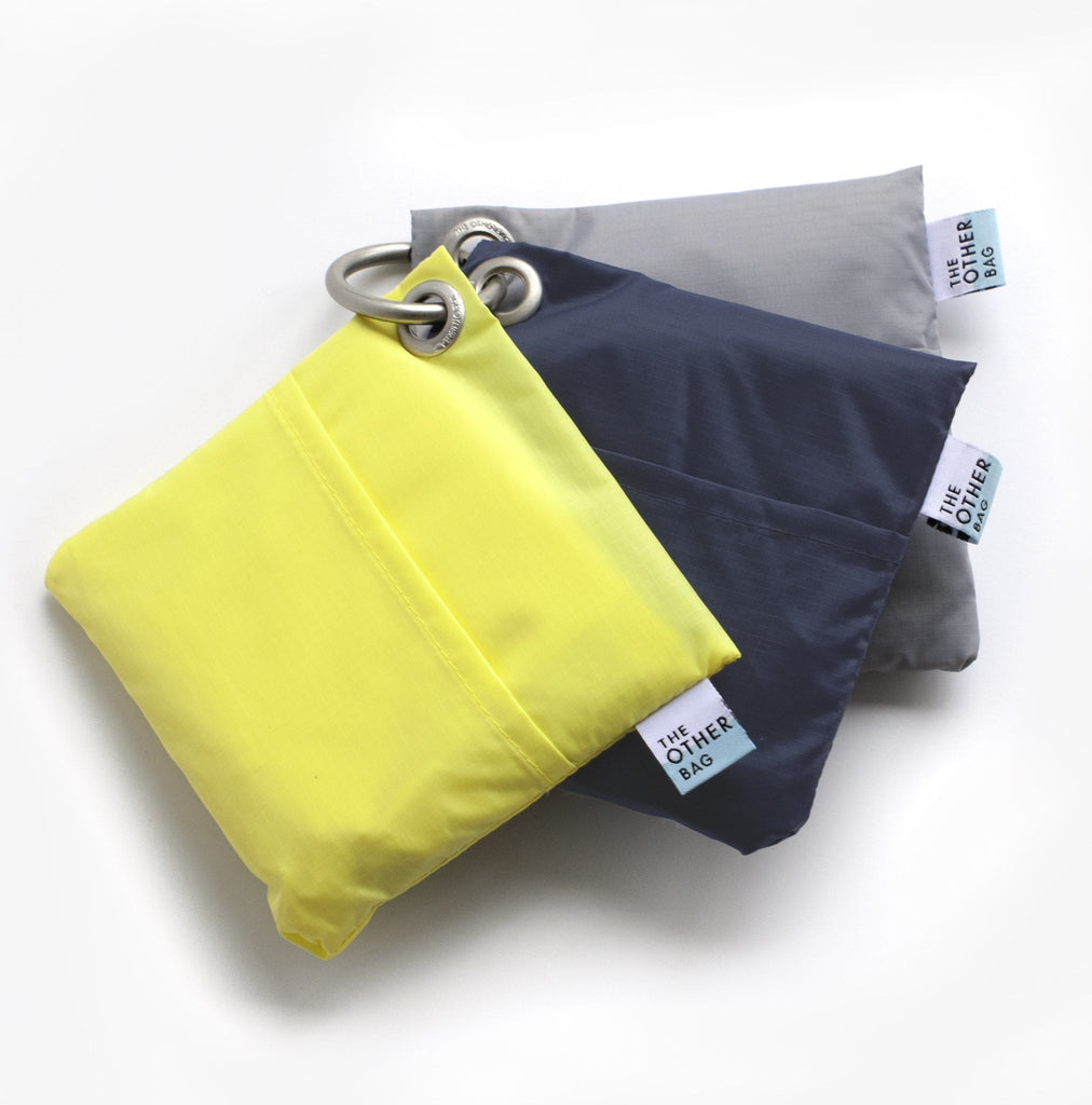 yellow grey navy foldable sustainable tote bag bundle