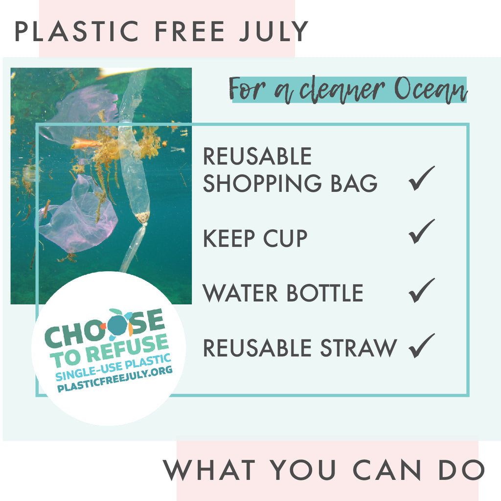 Plastic pollution in ocean and plastic free July badge