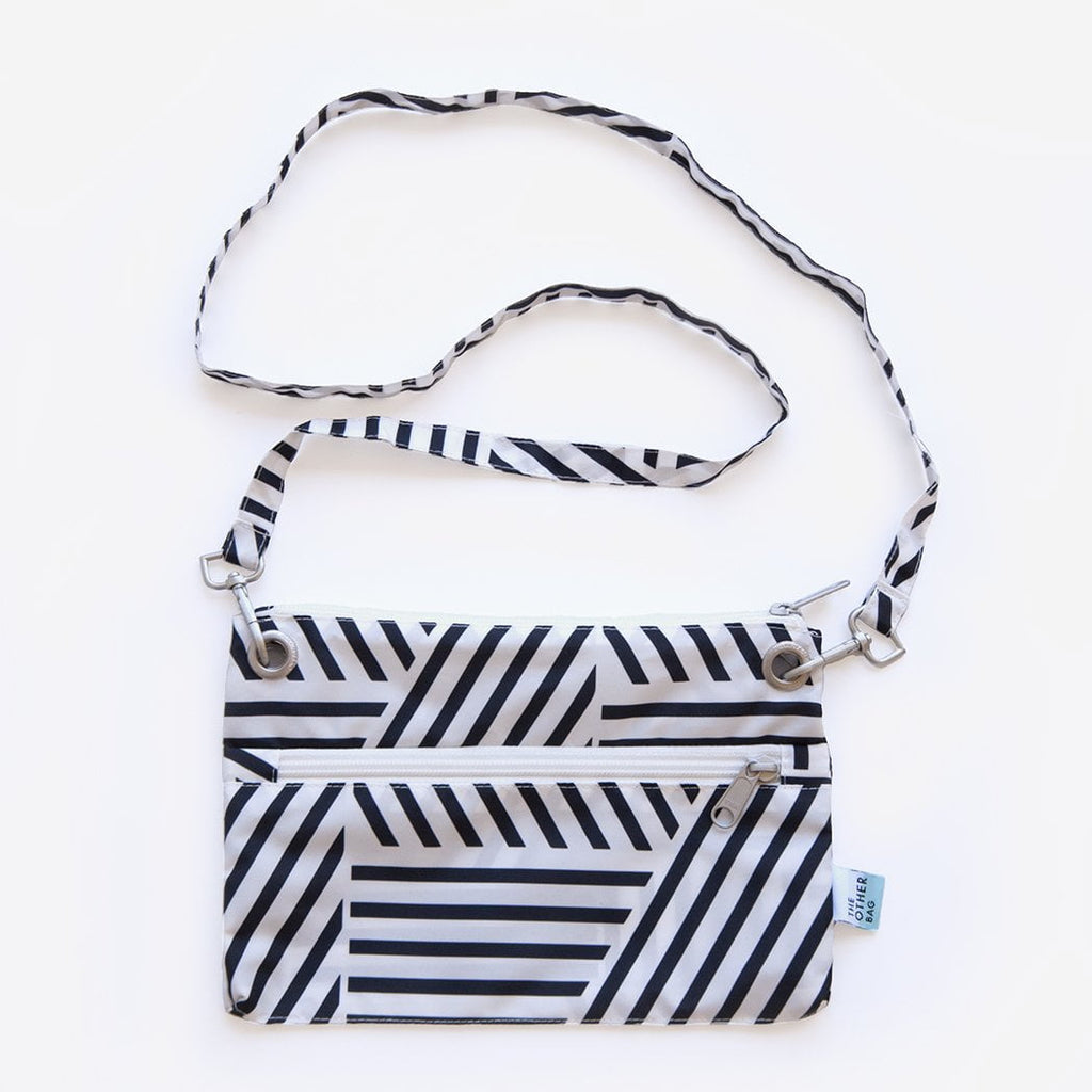 recycled plastic bottle zip pouch black and white print