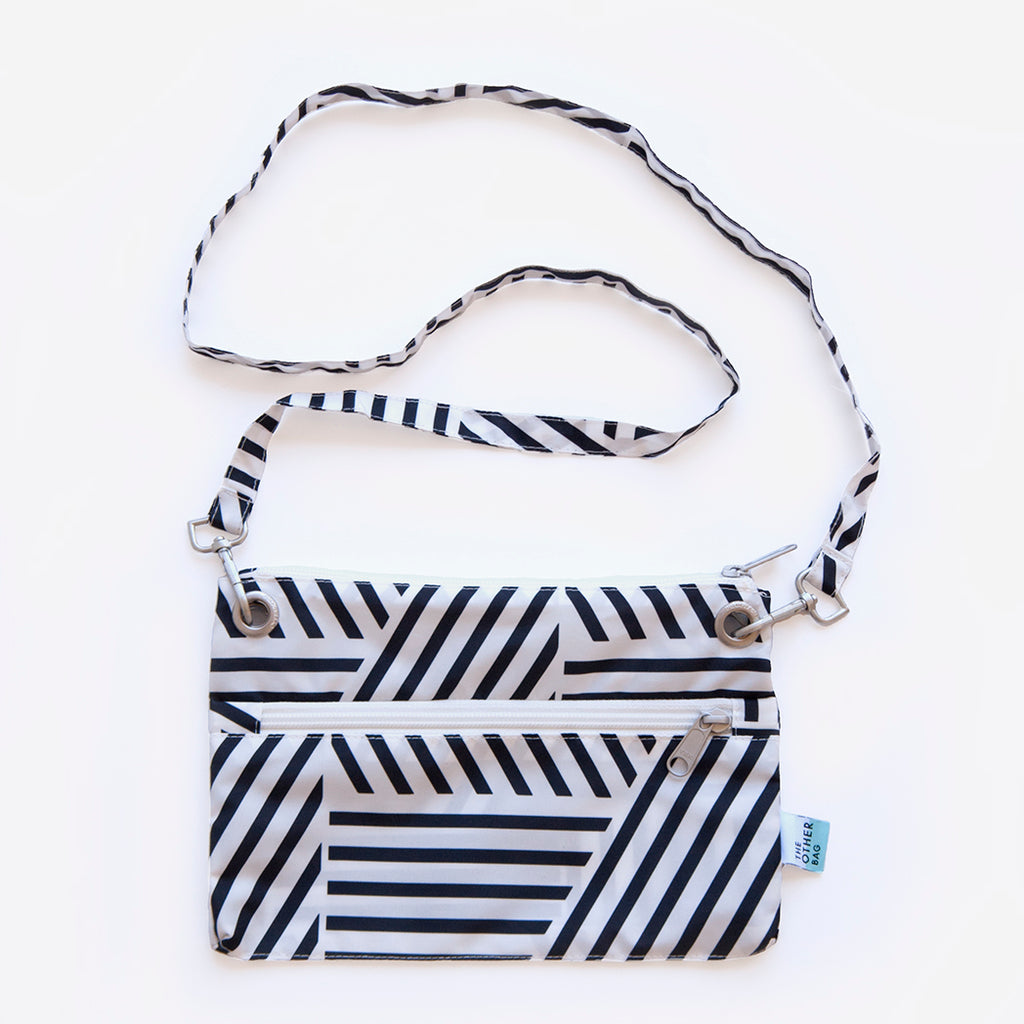 Recycled black and white print crossbody bag and tote bundle
