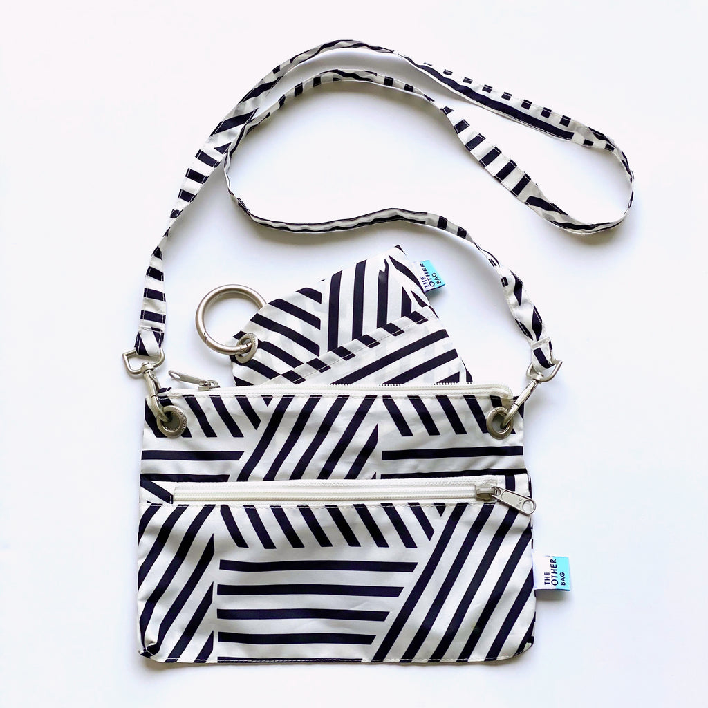 Recycled black and white print crossbody bag and tote bundle