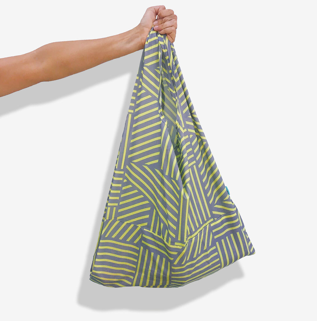 recycled yellow and grey eco shopping bag plastic bottles