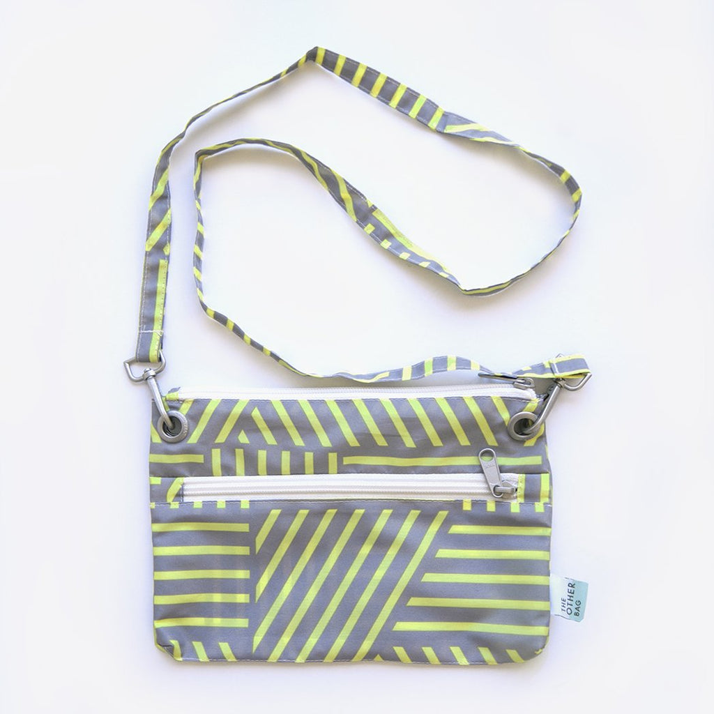 yellow and grey print recycled fabric crossbody bag