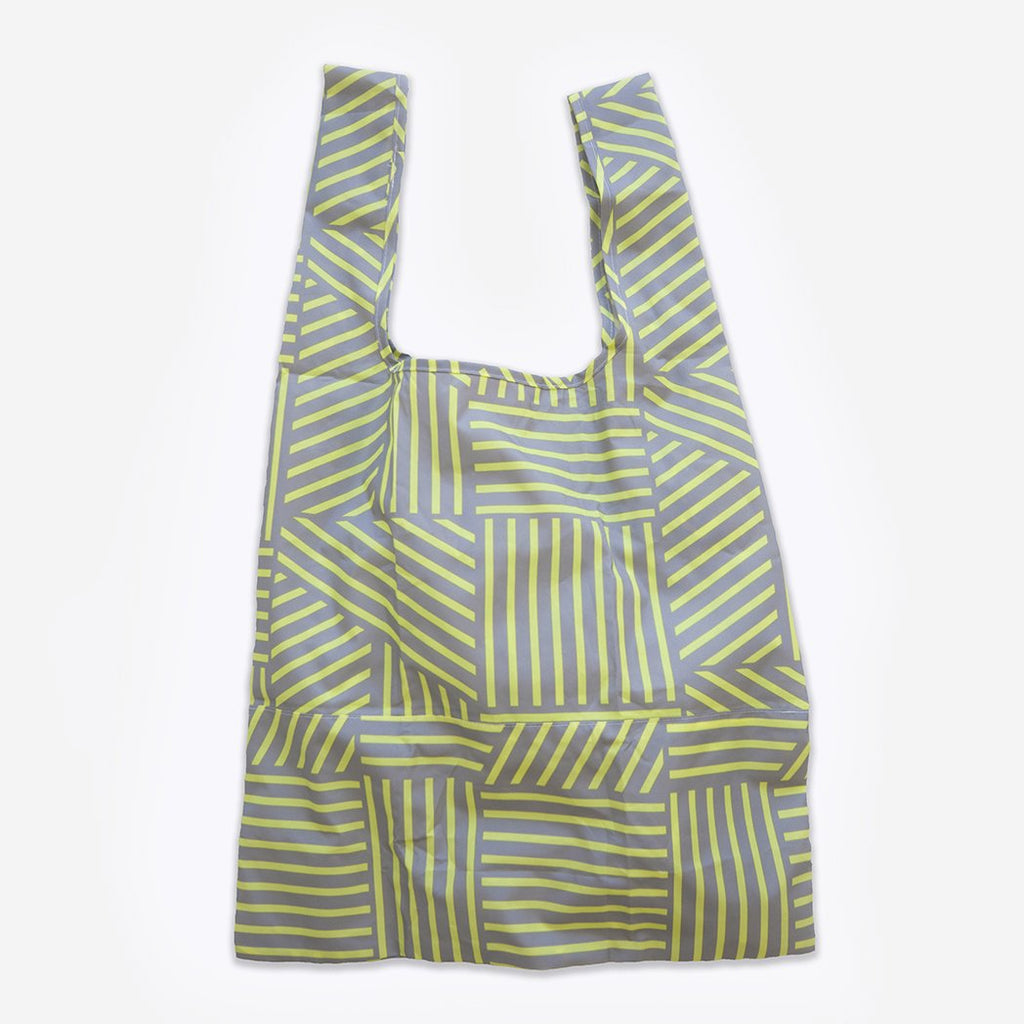 yellow and grey print recycled fabric foldable tote